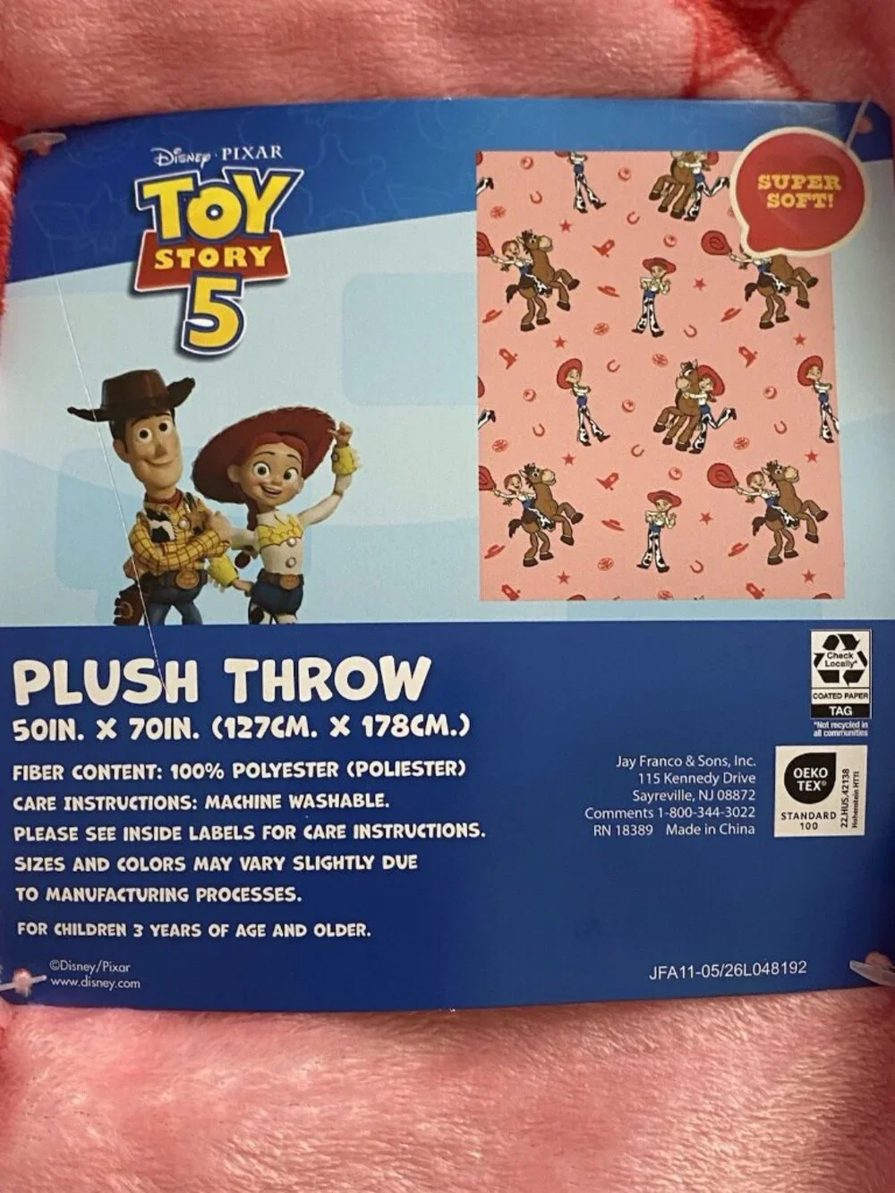 Disney Pixar Toy Story 5 Jessie Bullseye Plush Throw Blanket Pink 50” X 70” NEW